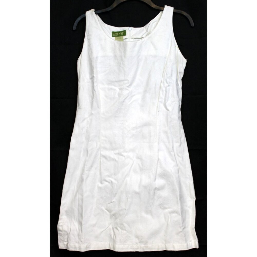 Vtg 1980s Espirit Dress Women White on White Tank Summer Wine Grapes Leaves Vine